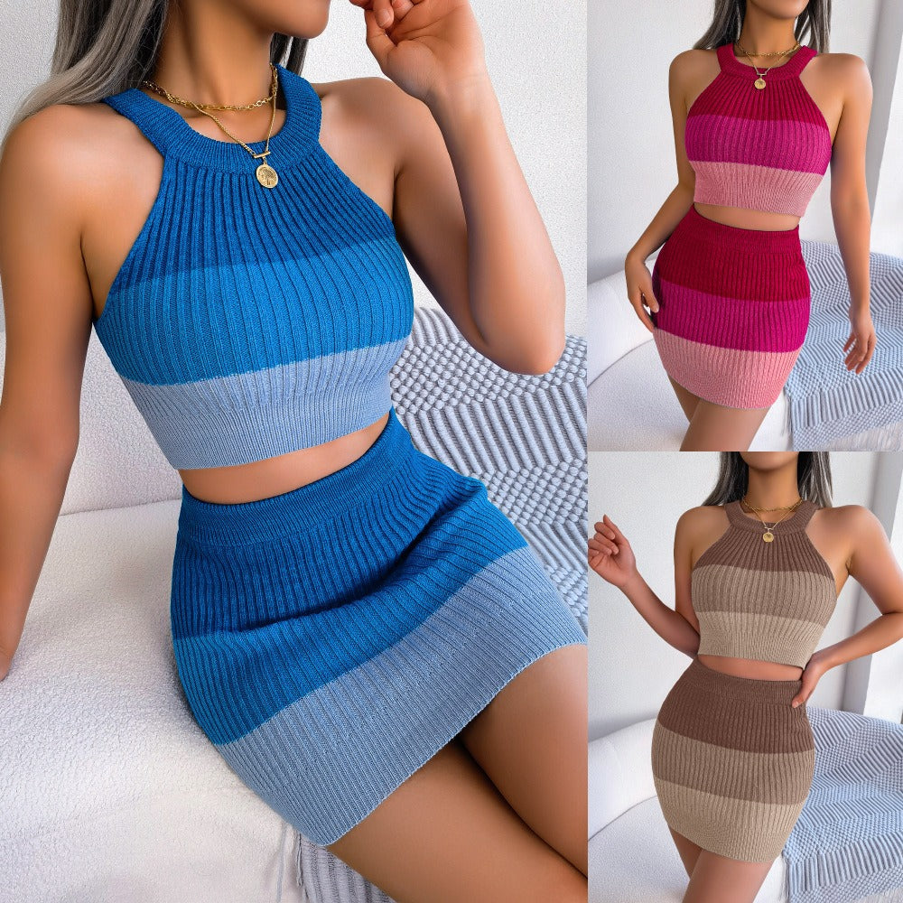 Conjunto Feminino de 2 Peças: Top Cropped e Mini Saia Bodycon - Estilo Moderno e Confortável!