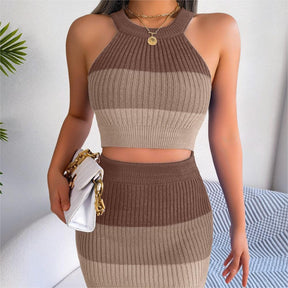 Conjunto Feminino de 2 Peças: Top Cropped e Mini Saia Bodycon - Estilo Moderno e Confortável!