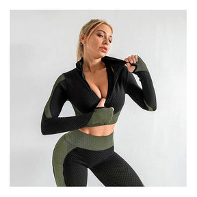 Conjunto Fitness Feminino 3 Peças: Top, Sutiã Esportivo e Calça de Treino Sem Costura