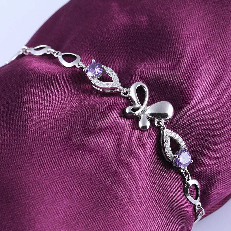 Pulseira em diamante com design de cristal roxo borboleta