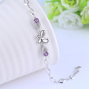 Pulseira em diamante com design de cristal roxo borboleta