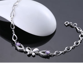 Pulseira em diamante com design de cristal roxo borboleta