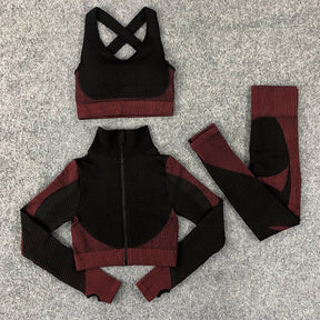 Conjunto Fitness Feminino 3 Peças: Top, Sutiã Esportivo e Calça de Treino Sem Costura